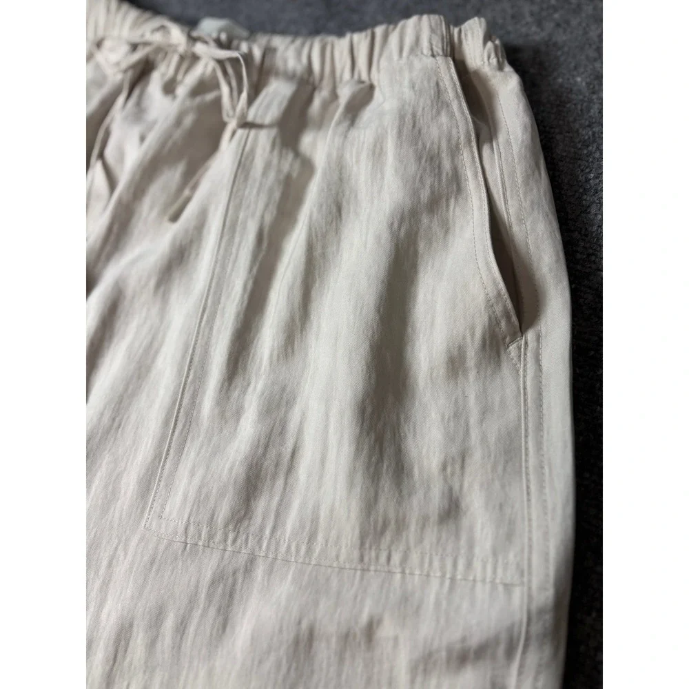Zara Womens Beige Linen Blend Drawstring Elastic Waist Patch Pocket Pants Large